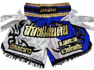 Kanong Customised White and Blue Muay Thai Shorts : KNSCUST-1181